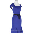 Grace Karin Damen-Kappen-Hülsen-quadratischer Ansatz Hüften-eingewickelte Meerjungfrau Bodycon Frauen-blaues Kleid mit schwarzem Gürtel CL010450-2